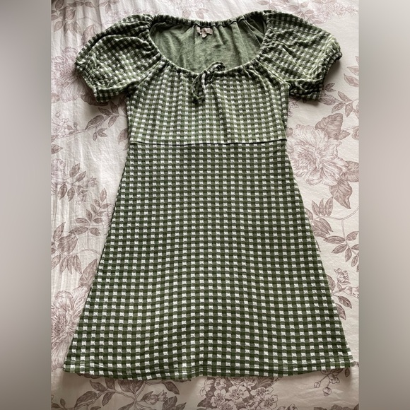 Madewell Jacquard Puff Sleeve Mini Dress Gingham Faded Palm Green Small Cottage - Picture 6 of 13